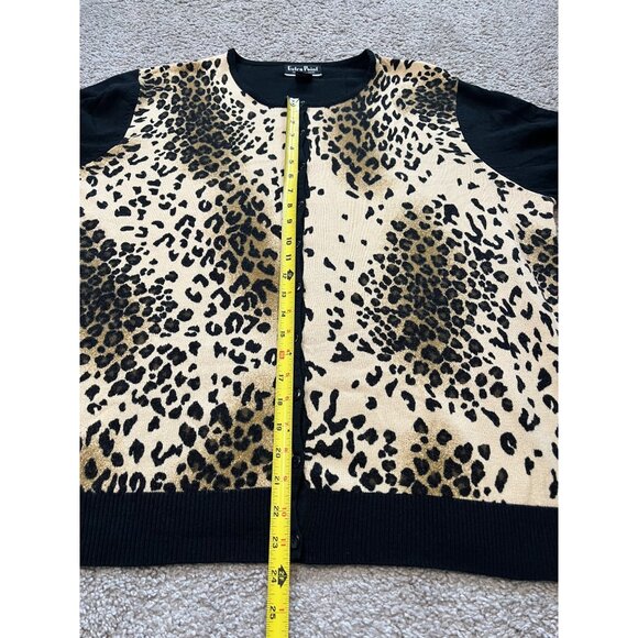 Extra Point Womens Leopard Print Cardigan Size 3X Sweater Black Tan Animal Print - Picture 4 of 7